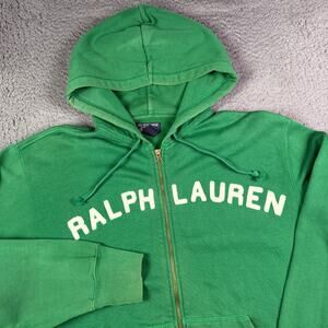 Vintage Polo Jeans Ralph Lauren Full Zip Hoodie Mens L Faded Green Boxy Y2K